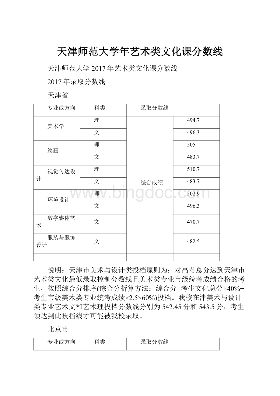 天津师范大学年艺术类文化课分数线.docx_第1页