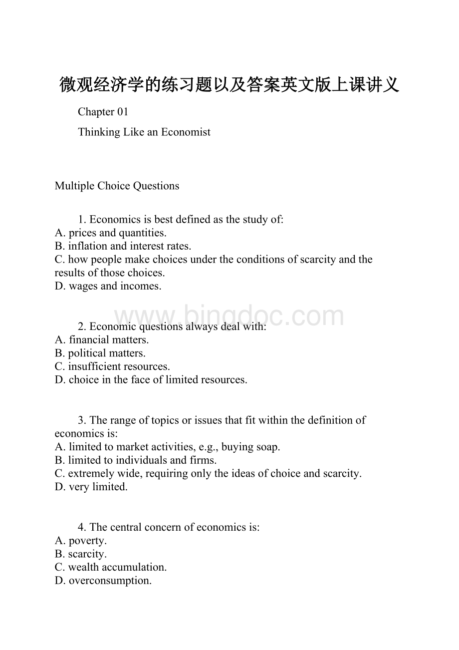 微观经济学的练习题以及答案英文版上课讲义.docx_第1页