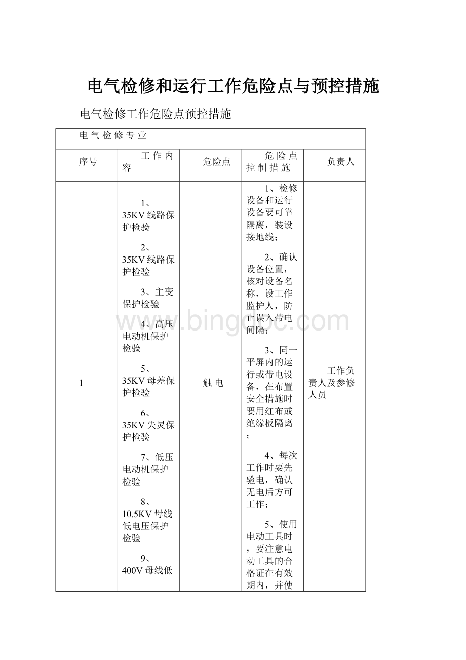 电气检修和运行工作危险点与预控措施.docx