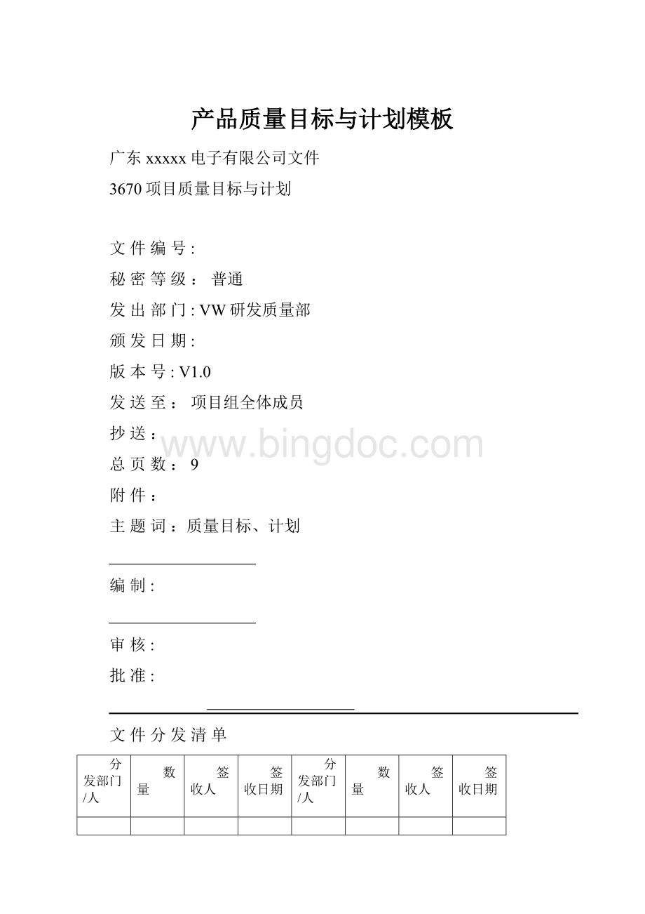 产品质量目标与计划模板.docx_第1页