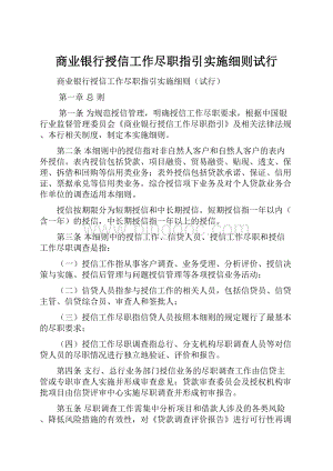 商业银行授信工作尽职指引实施细则试行.docx