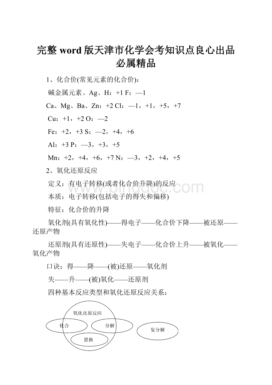 完整word版天津市化学会考知识点良心出品必属精品.docx