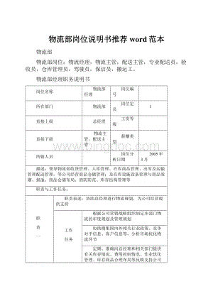 物流部岗位说明书推荐word范本.docx