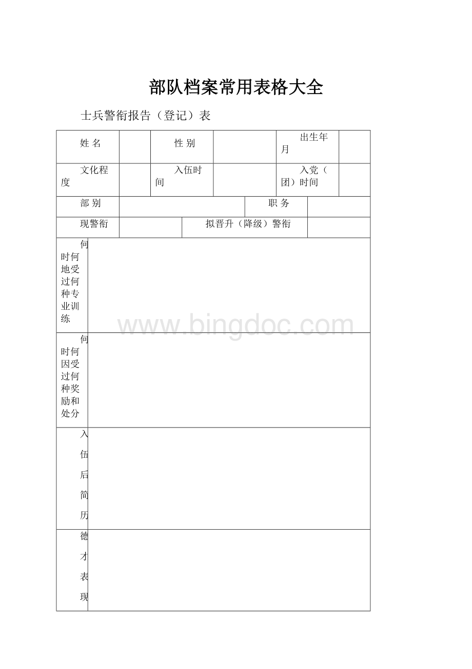 部队档案常用表格大全.docx