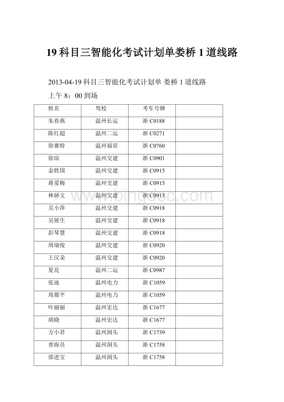 19科目三智能化考试计划单娄桥1道线路.docx_第1页