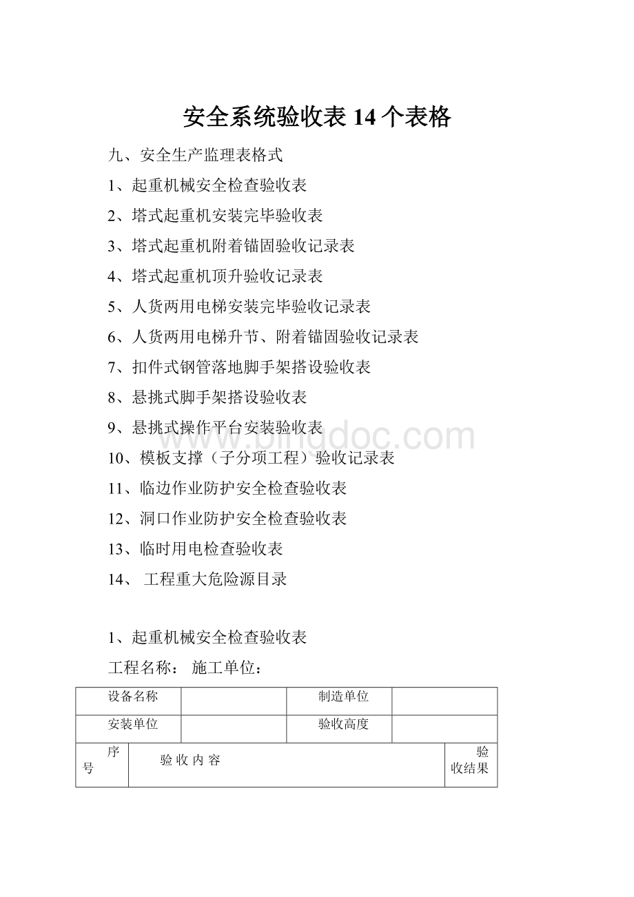 安全系统验收表14个表格.docx