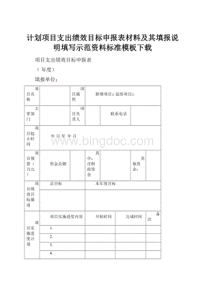 计划项目支出绩效目标申报表材料及其填报说明填写示范资料标准模板下载.docx