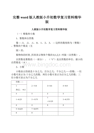 完整word版人教版小升初数学复习资料精华版.docx