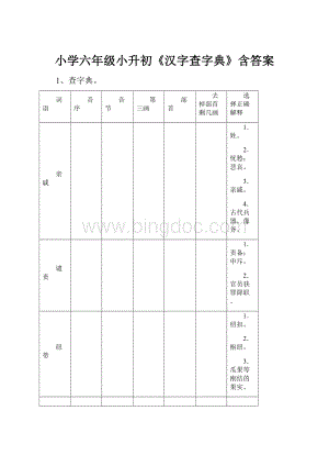 小学六年级小升初《汉字查字典》含答案.docx