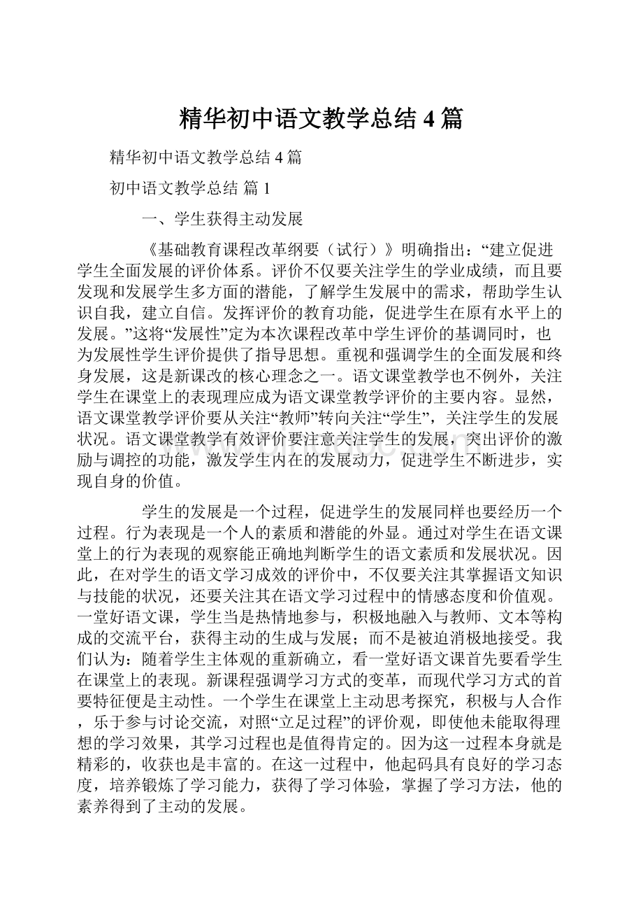 精华初中语文教学总结4篇.docx