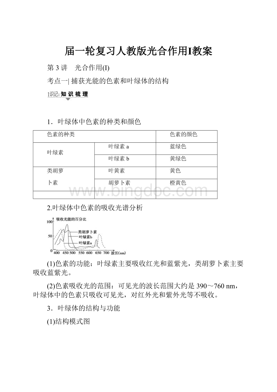 届一轮复习人教版光合作用Ⅰ教案.docx