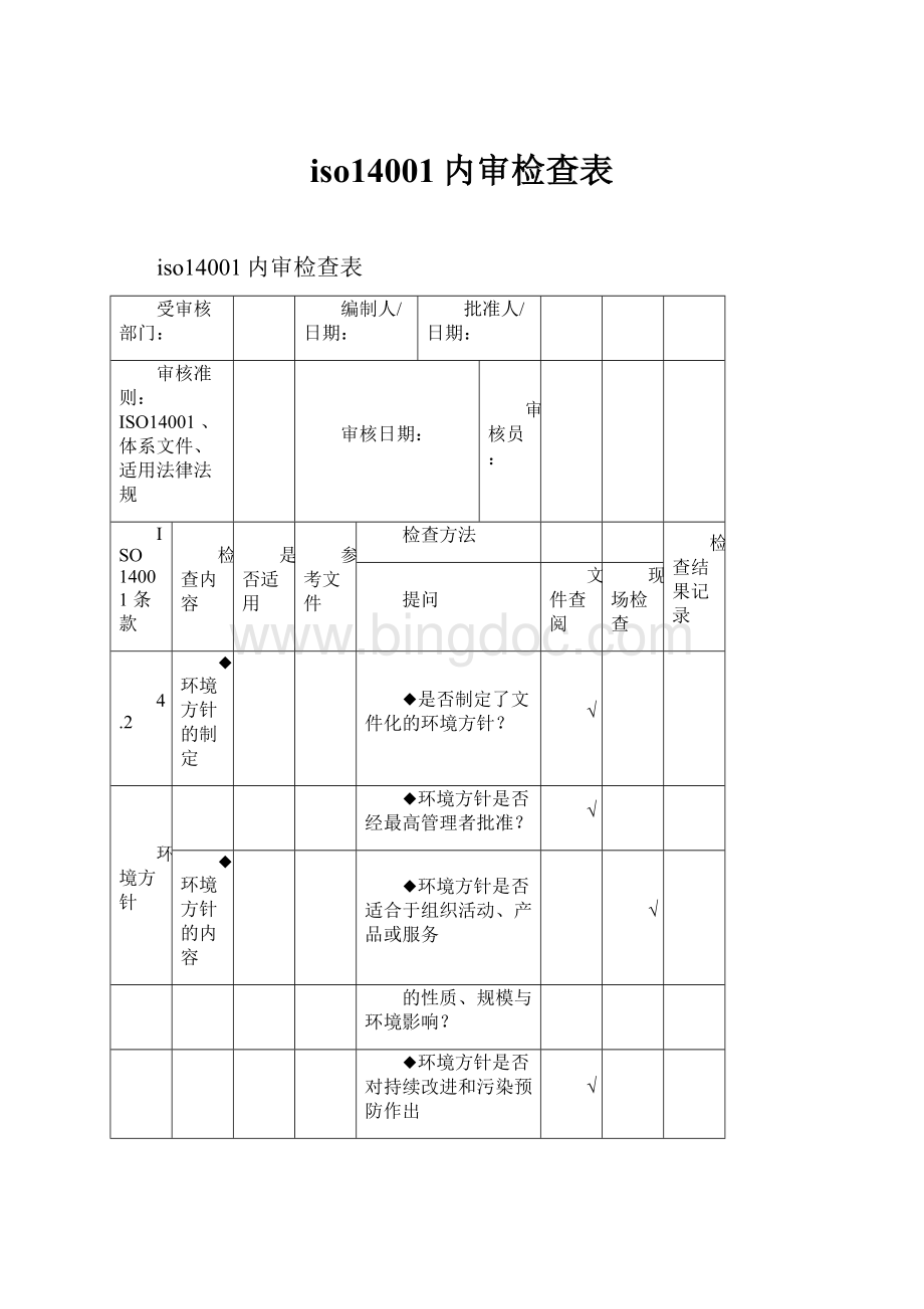 iso14001内审检查表.docx