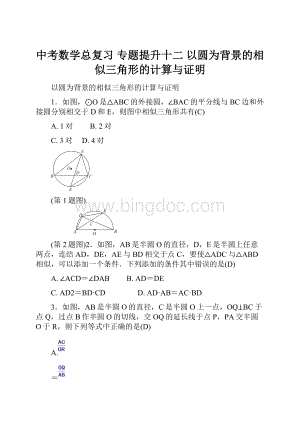 中考数学总复习 专题提升十二 以圆为背景的相似三角形的计算与证明.docx