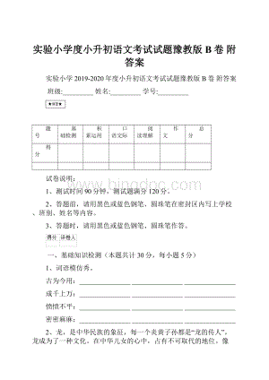 实验小学度小升初语文考试试题豫教版B卷 附答案.docx