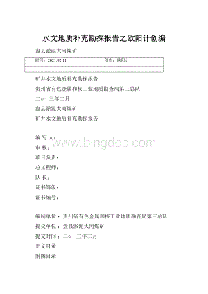 水文地质补充勘探报告之欧阳计创编.docx