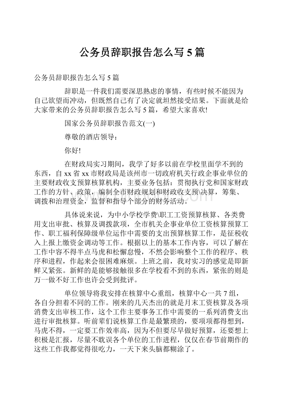 公务员辞职报告怎么写5篇.docx