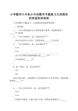 小学数学小升初小升初数学专题复习立体图形的表面积和体积.docx