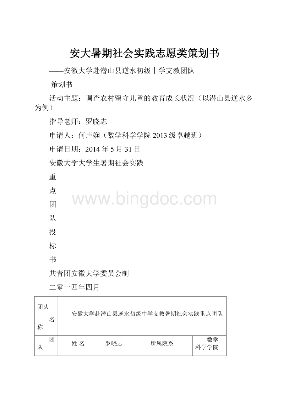 安大暑期社会实践志愿类策划书.docx_第1页