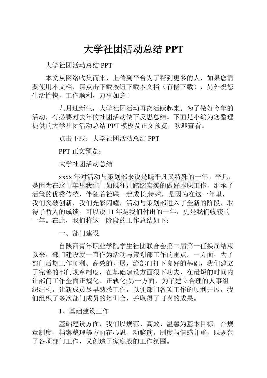 大学社团活动总结PPT.docx