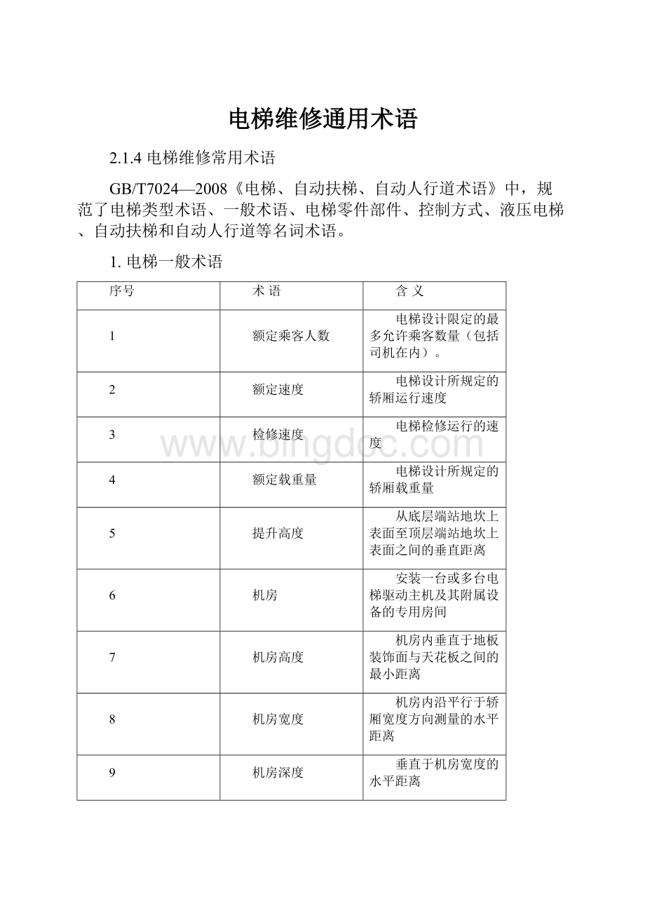 电梯维修通用术语.docx