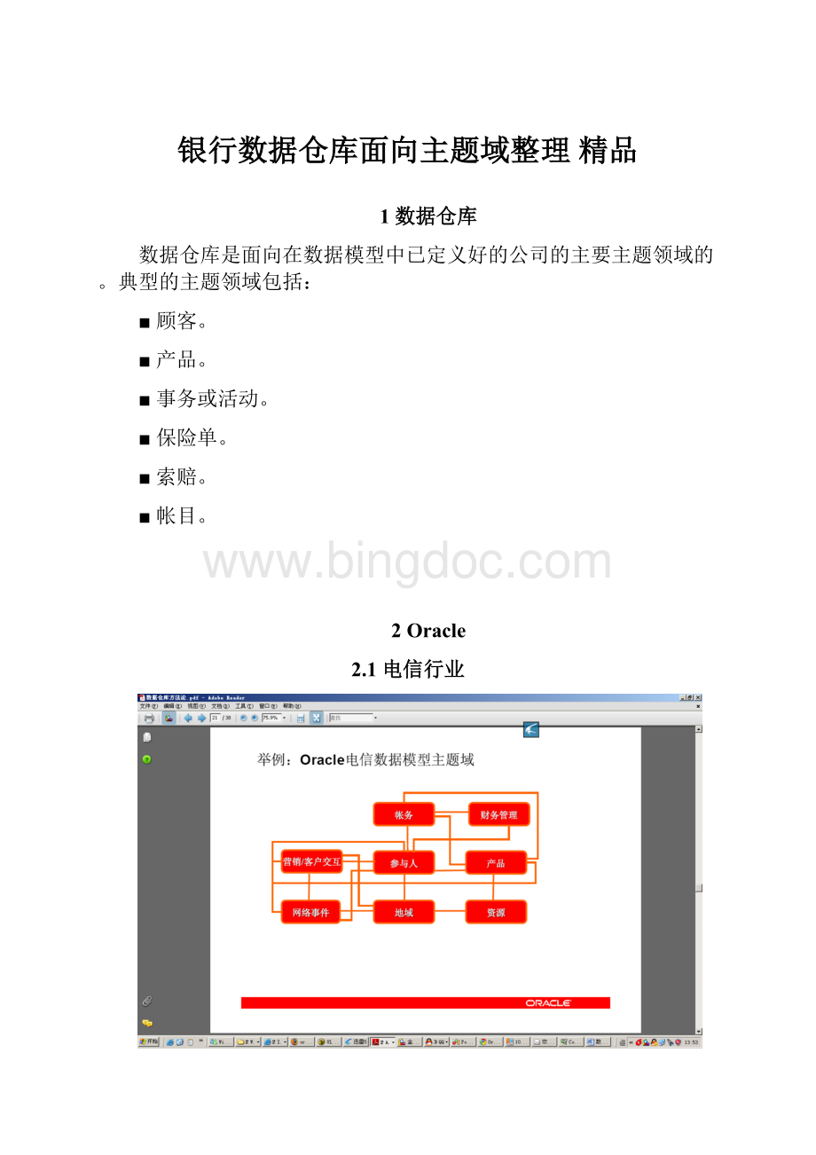 银行数据仓库面向主题域整理 精品.docx