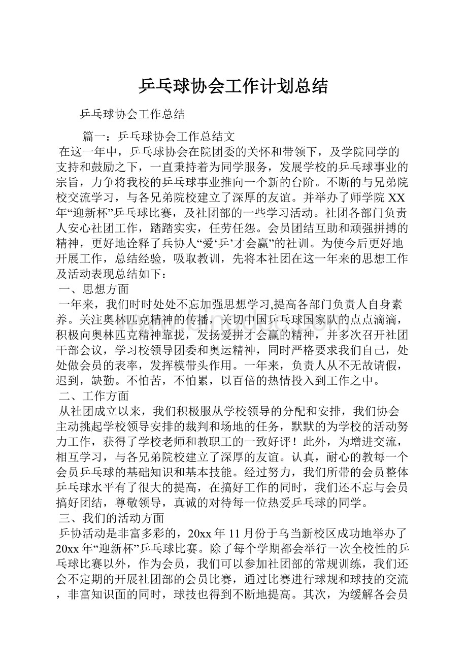 乒乓球协会工作计划总结.docx_第1页