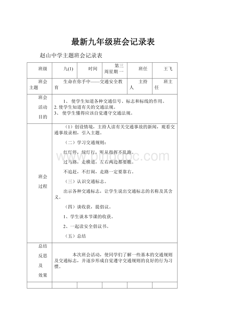 最新九年级班会记录表.docx