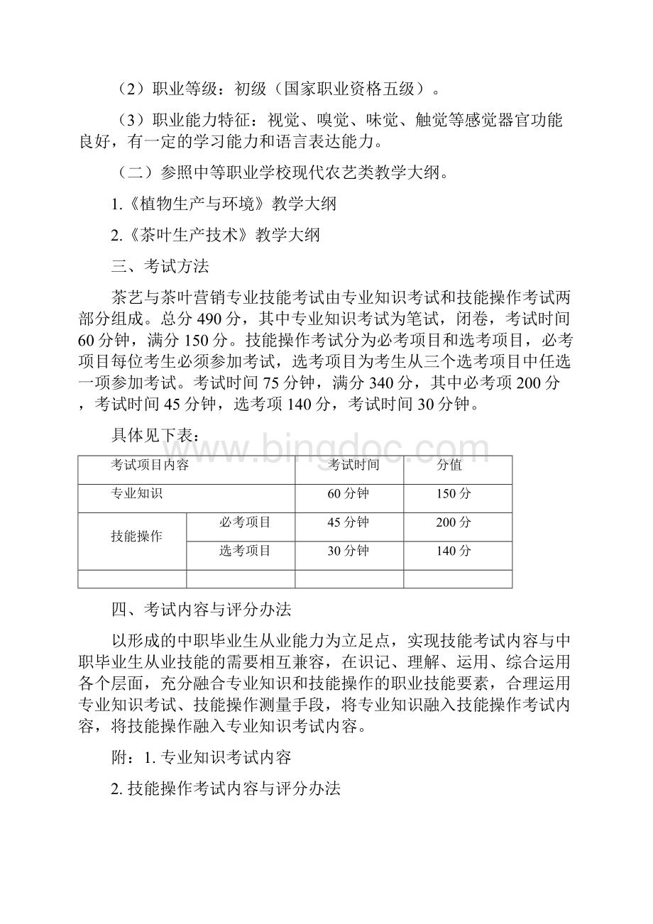 湖北省普通高等学校招收中等职业学校毕业生单独招生考试茶艺与茶叶营销专业技能考试大纲doc.docx_第2页