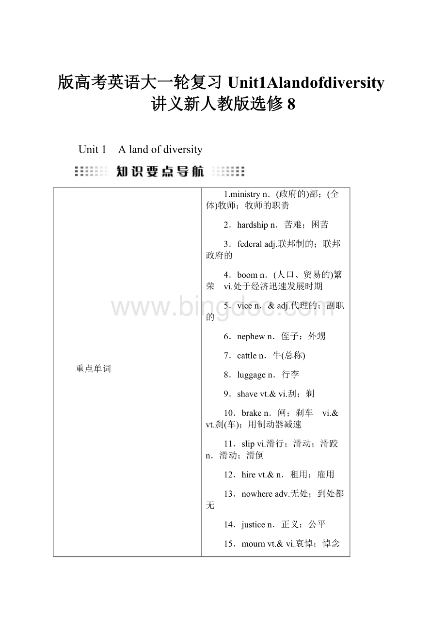 版高考英语大一轮复习Unit1Alandofdiversity讲义新人教版选修8.docx