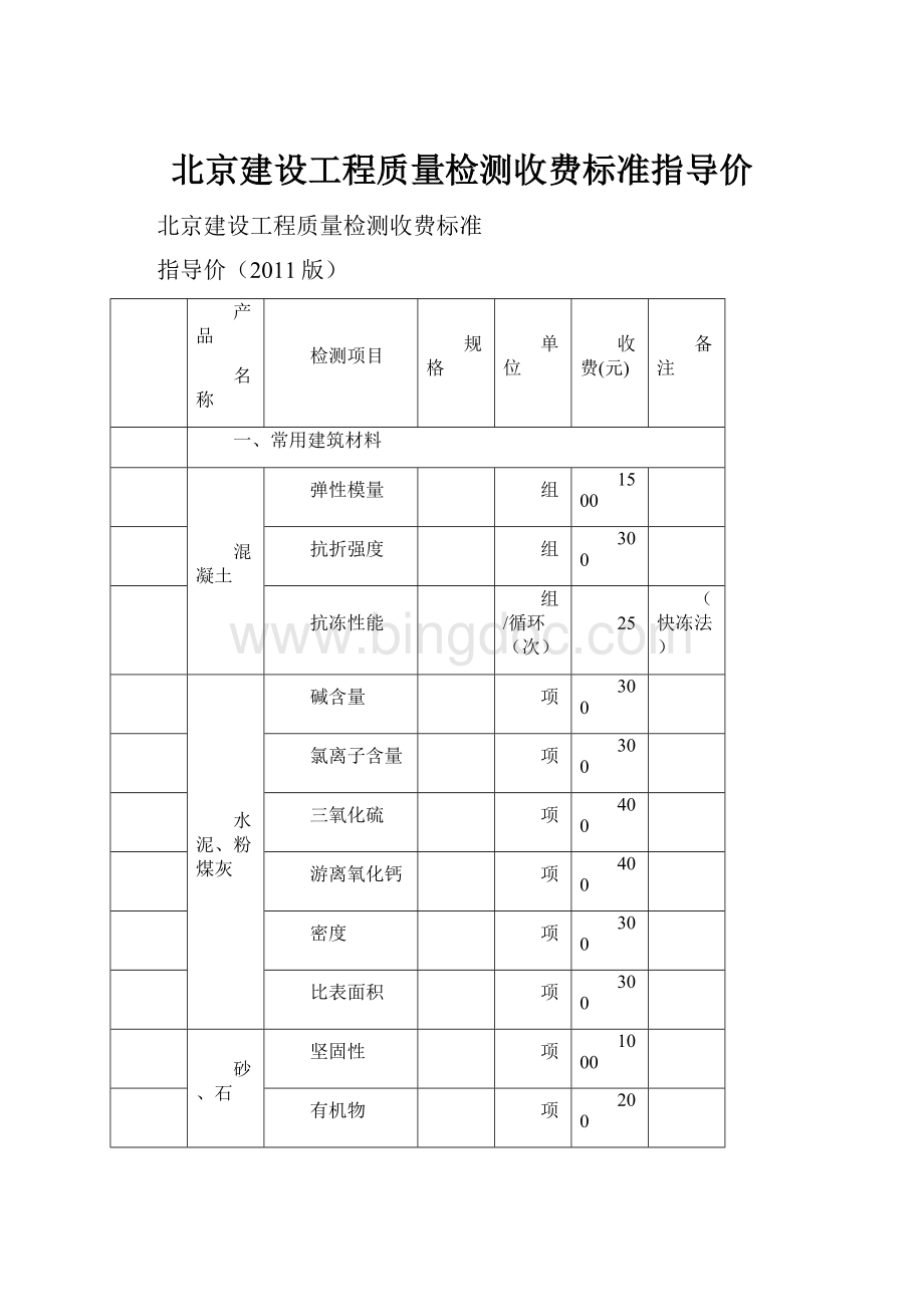 北京建设工程质量检测收费标准指导价.docx_第1页