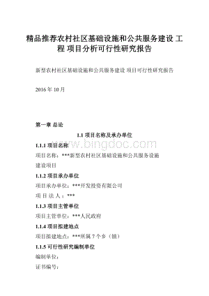 精品推荐农村社区基础设施和公共服务建设 工程 项目分析可行性研究报告.docx