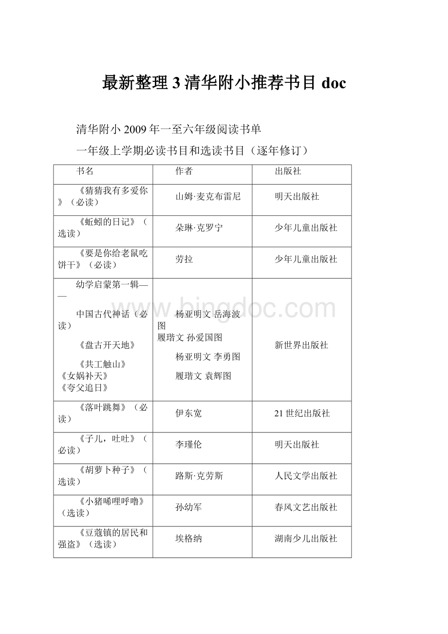 最新整理3清华附小推荐书目doc.docx