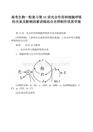 高考生物一轮复习第11讲光合作用和细胞呼吸的关系及影响因素讲练结合名师制作优质学案.docx