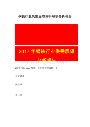 钢铁行业供需展望调研展望分析报告.docx