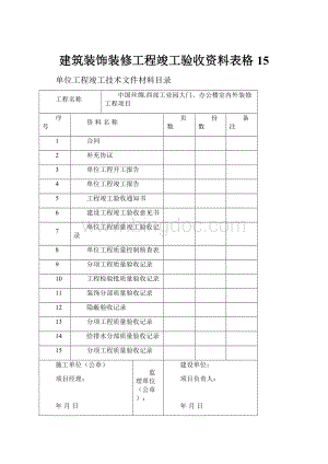 建筑装饰装修工程竣工验收资料表格15.docx