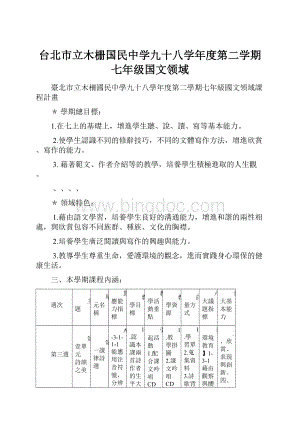 台北市立木栅国民中学九十八学年度第二学期七年级国文领域.docx