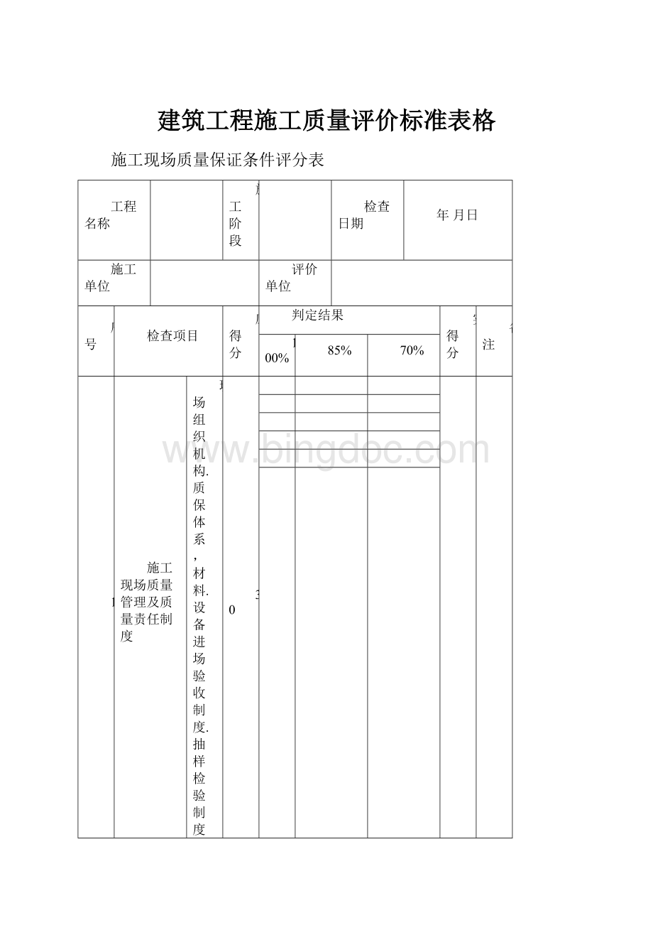 建筑工程施工质量评价标准表格.docx_第1页