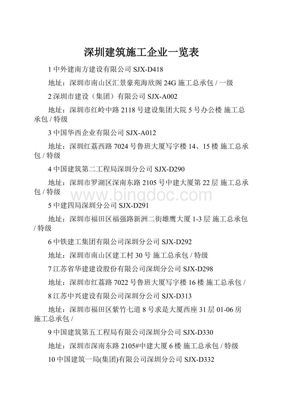 深圳建筑施工企业一览表.docx_第1页