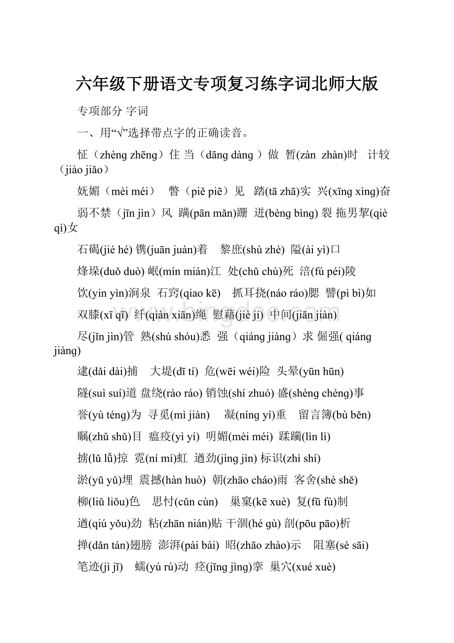 六年级下册语文专项复习练字词北师大版.docx_第1页
