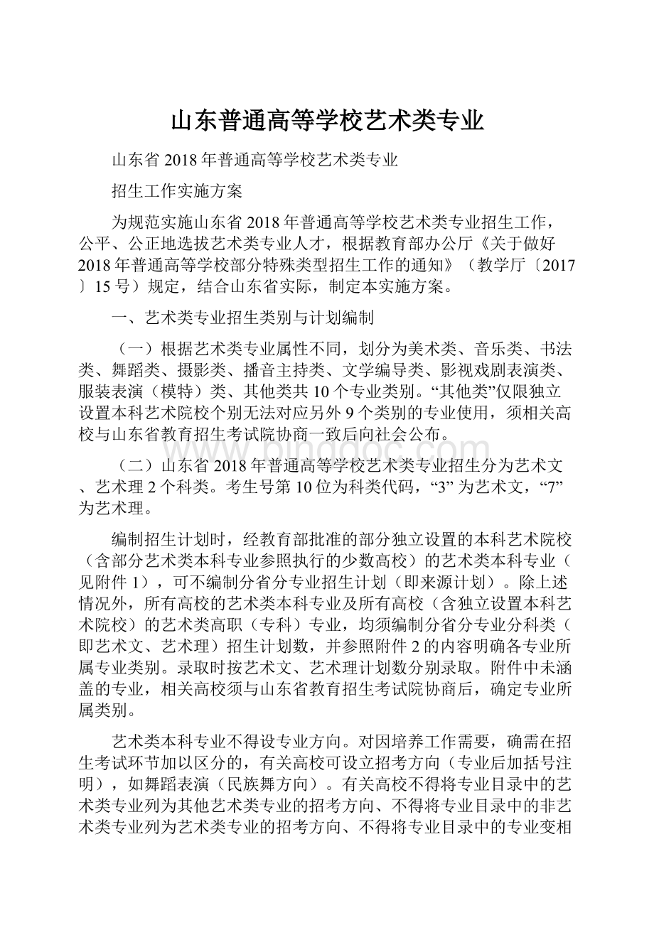 山东普通高等学校艺术类专业.docx