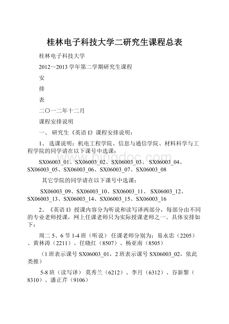 桂林电子科技大学二研究生课程总表.docx