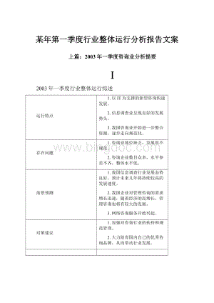 某年第一季度行业整体运行分析报告文案.docx