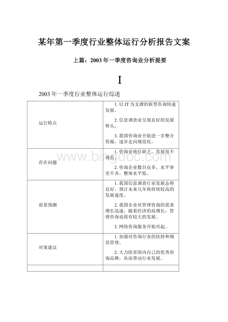 某年第一季度行业整体运行分析报告文案.docx