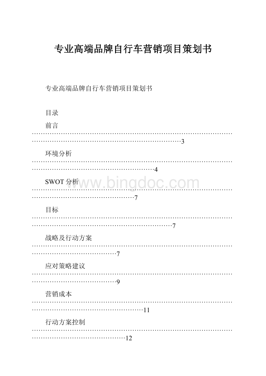 专业高端品牌自行车营销项目策划书.docx_第1页