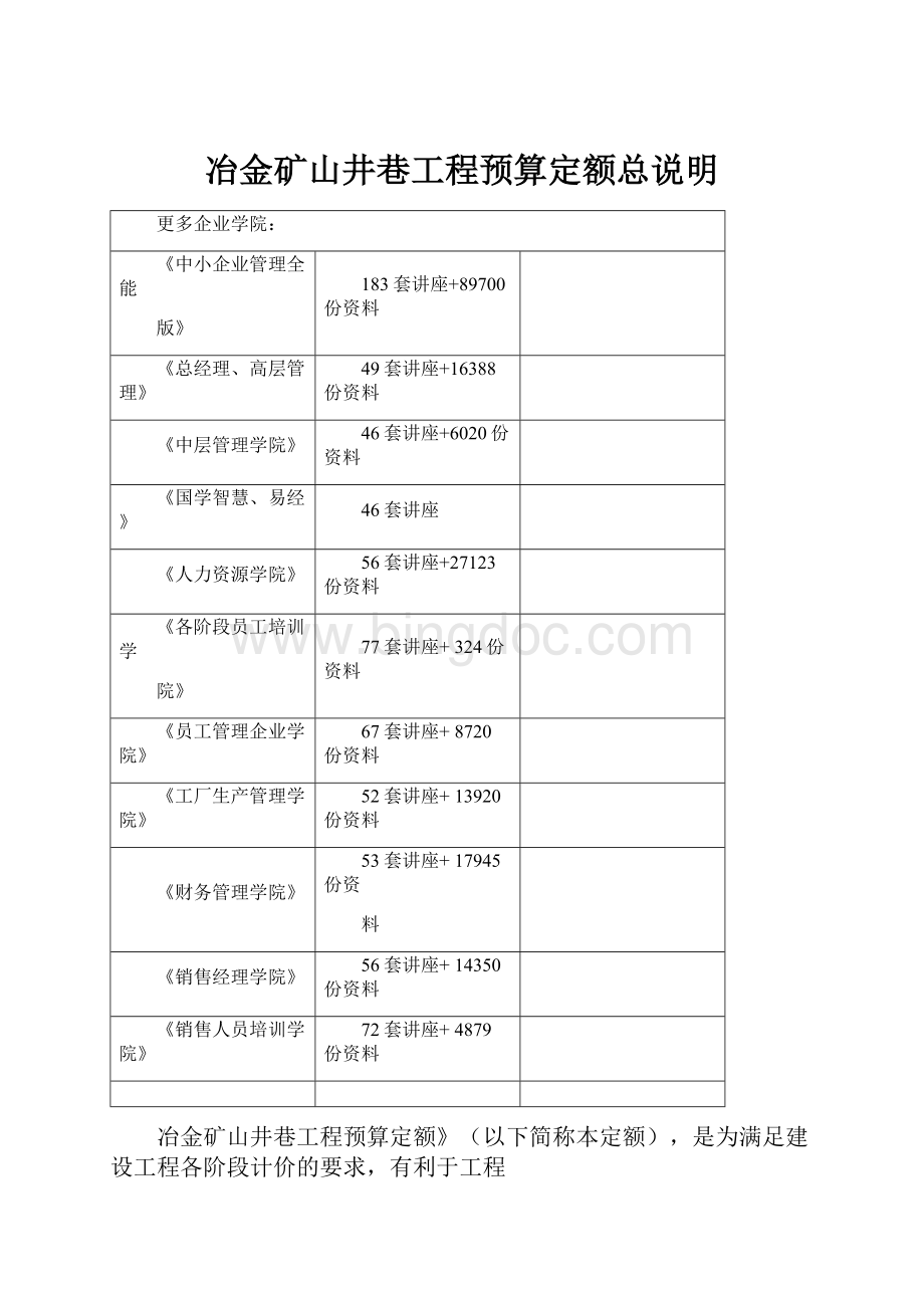 冶金矿山井巷工程预算定额总说明.docx