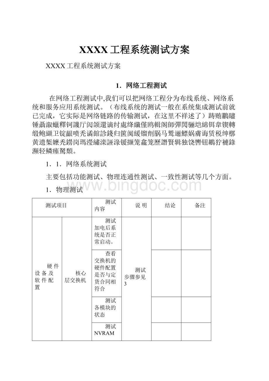 XXXX工程系统测试方案.docx