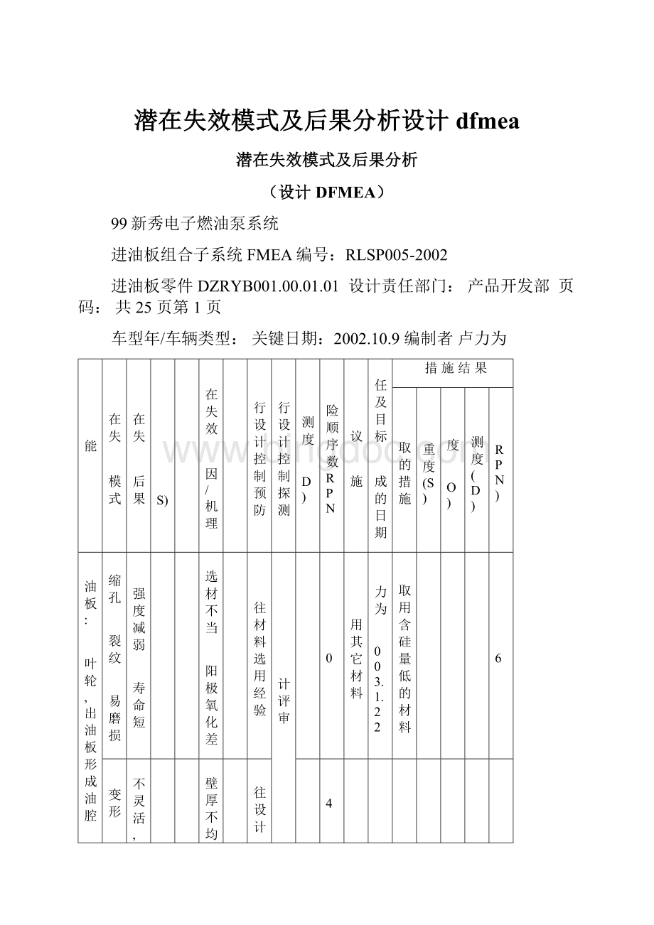 潜在失效模式及后果分析设计dfmea.docx