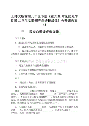 北师大版物理八年级下册《第六章 常见的光学仪器二学生实验探究凸透镜成像》公开课教案42.docx