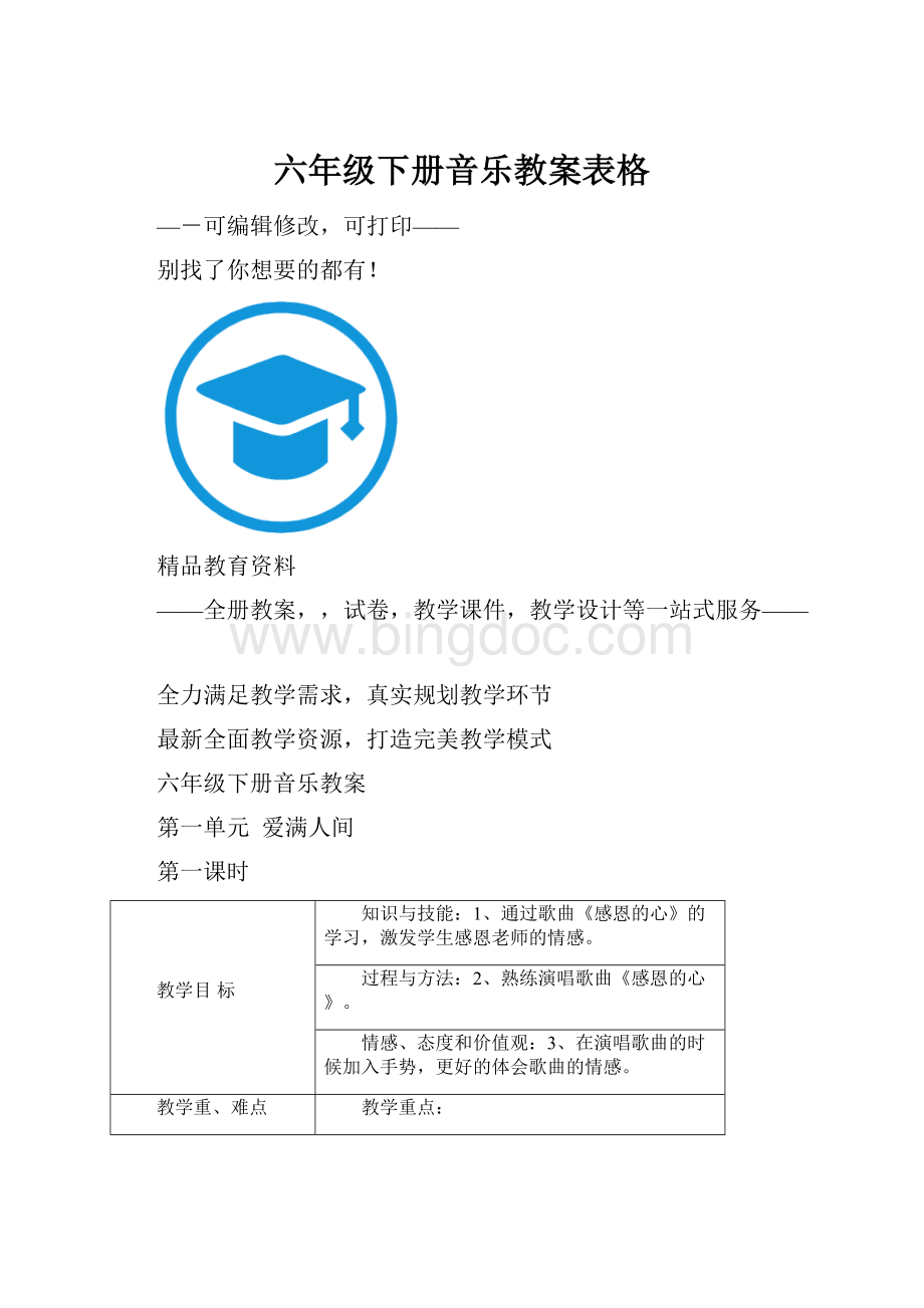 六年级下册音乐教案表格.docx_第1页