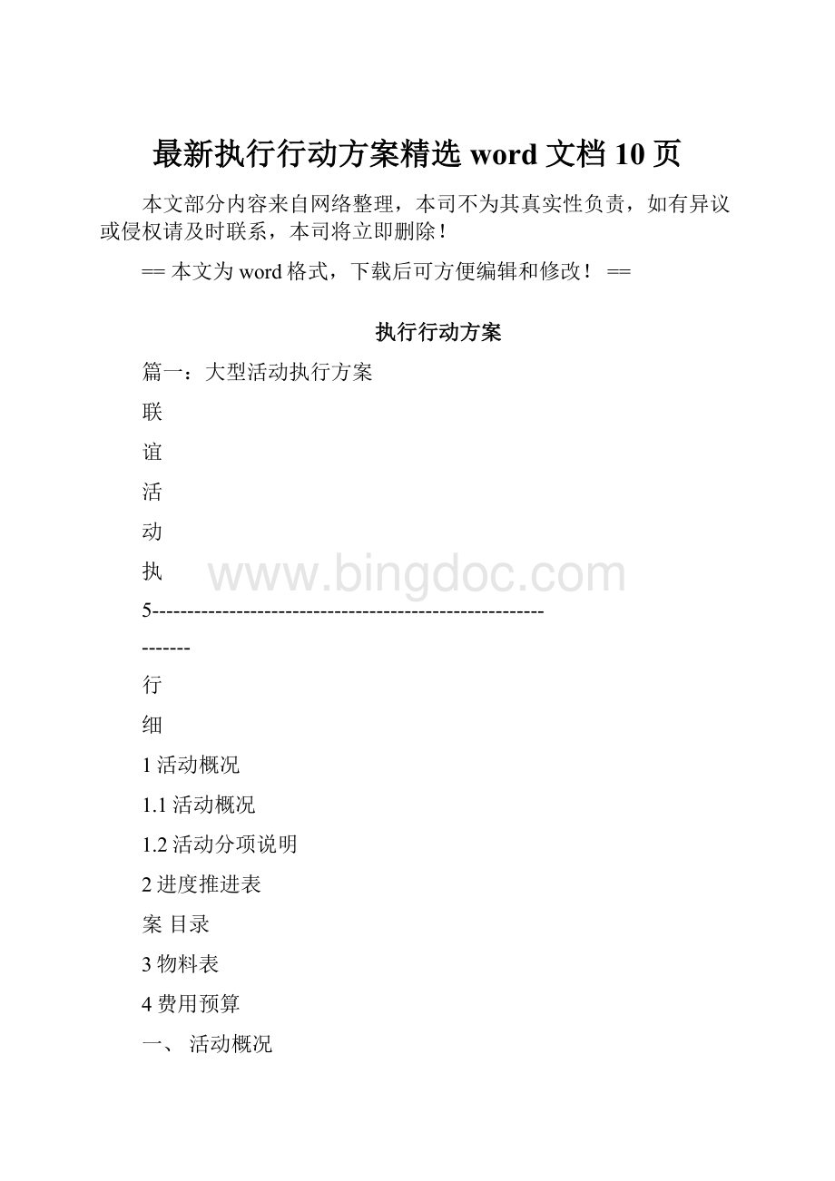 最新执行行动方案精选word文档 10页.docx